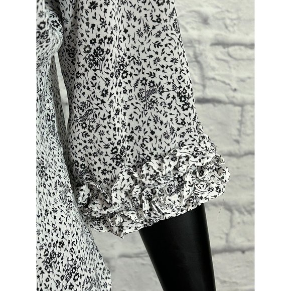 Paloma Carmin Floral Printed Blouse Ruffled Button Front 3/4 Sleeve 80's Size XL - Picture 3 of 8